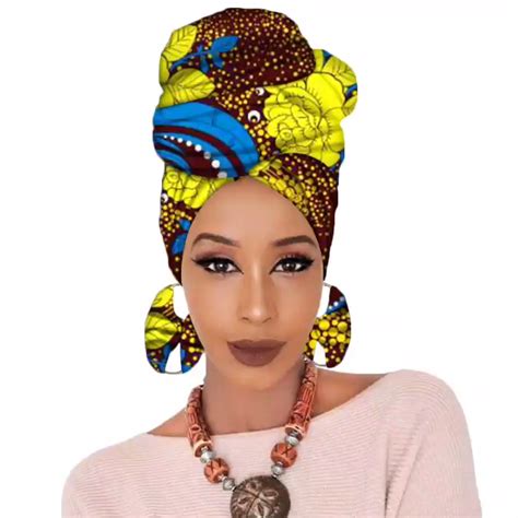 African Headwrap Women Cotton Wax Fabric Traditional Headtie Scarf