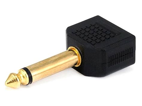 monoprice 1 4in 6 35mm ts mono plug to 2x 3 5mm trs stereo jack splitter adapter gold plated