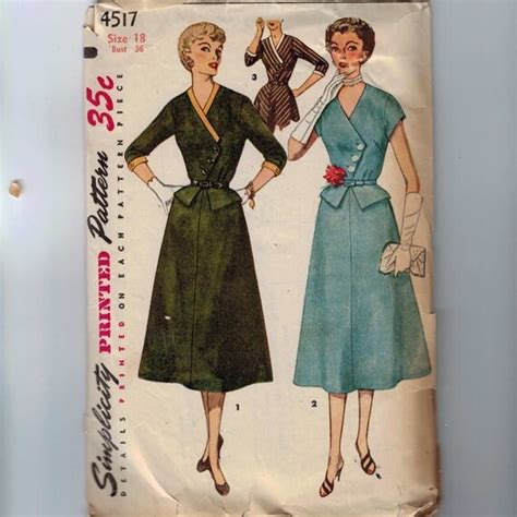 1950s Vintage Sewing Pattern Simplicity 4517 Misses One Piece