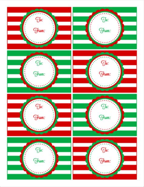 red green striped christmas gift tag labels label