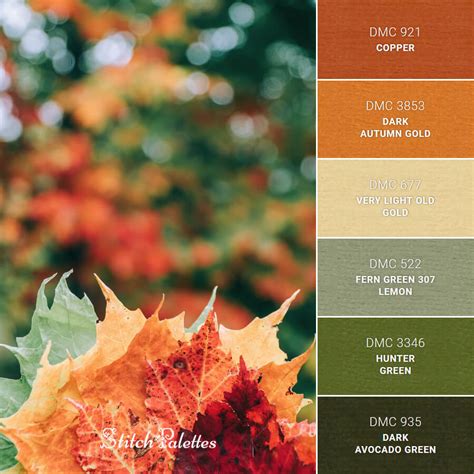 Copper Leaves Of Autumn Embroidery Color Palette With Thread Codes