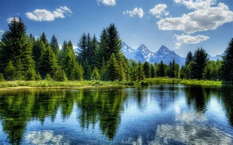 Nature Hdr River Trees Mountain Landscape Wallpapers Trees And Mountain Landscape