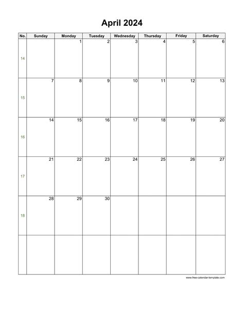 Free 2024 April Calendar Printable Blank Bonny Christy