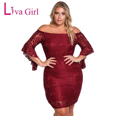 Liva Girl Solid Black Plus Size Off Shoulder Lace Bodycon Dress Big