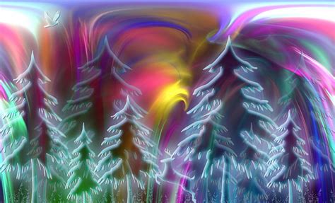 Hd Wallpaper Pine Tree With Multicolored Background Painting