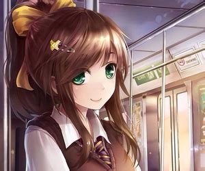 The fringes fall nearly down to the eyes while the. Brown Hair Green Eyes Yellow Ribbon - Anime Girls Picture ...