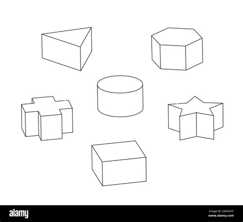 Set Of Basic 3d Shapes Outline Black And White Illustration Stock