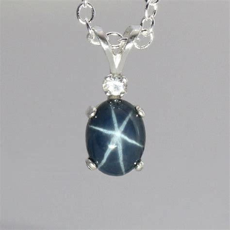 Genuine 2 Carat Blue Star Sapphire Necklace Sterling Silver Etsy