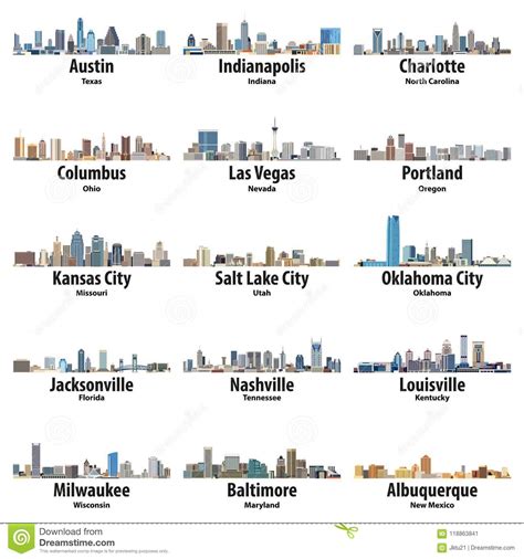 Please post your screenshots, questions, feedback. Vector Collection Of United States Cities Skylines Icons ...