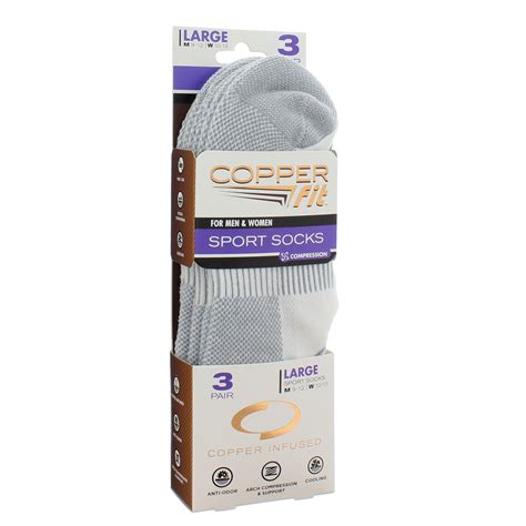 As Seen On Tv Copper Fit White Sport Socks Large Shop Socks And Hose