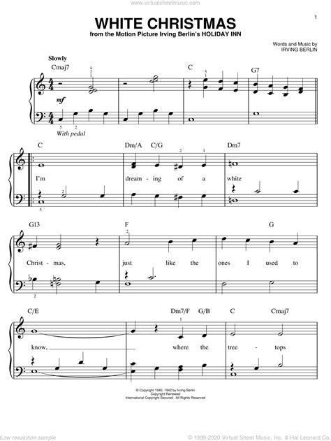 Free easy, beginner, printable pdf christmas piano sheet music with lyrics. Berlin - White Christmas, (beginner) sheet music for piano solo