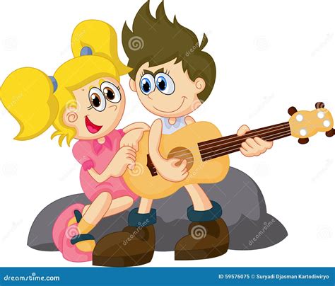 Cartoon Little Kid Holding Guitar Stock Vector Illustration Of Teen