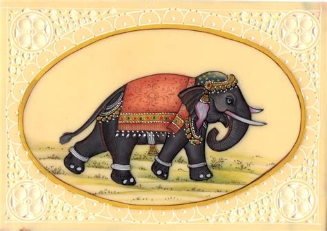 Elephant Decor Painting Handmade Indian Miniature Pachyderm Wild Life