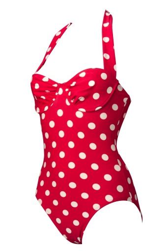 Spots Red White 1 Piece Halter Swimsuit