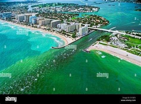 Aerial View Of Miami Beach Bal Harbour Biscayne Bay Florida Usa