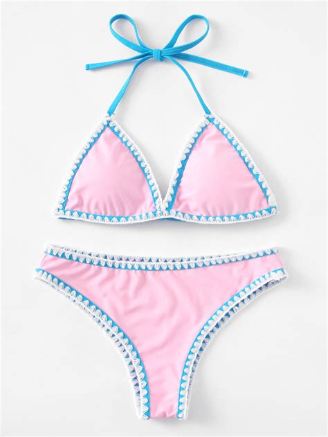 Shop Crochet Trim Triangle Bikini Set Online Shein Offers Crochet Trim