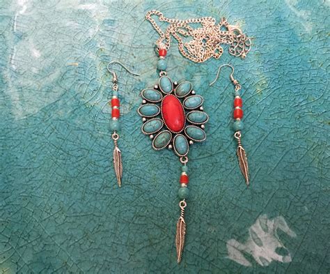 Turquoise And Red Coral Jewelry Set Removable Red Coral And Etsy