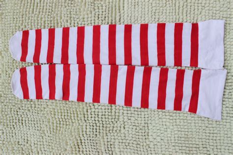 Striped Kawaii Thigh High Stockings Red White Cosplay Stockings On Storenvy