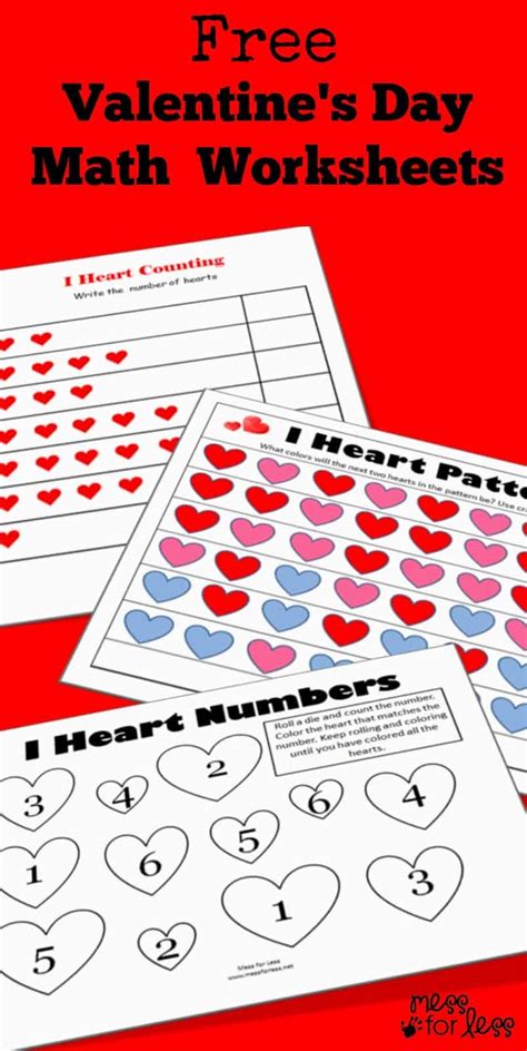 Valentines Math Kindergarten Worksheets Mess For Less