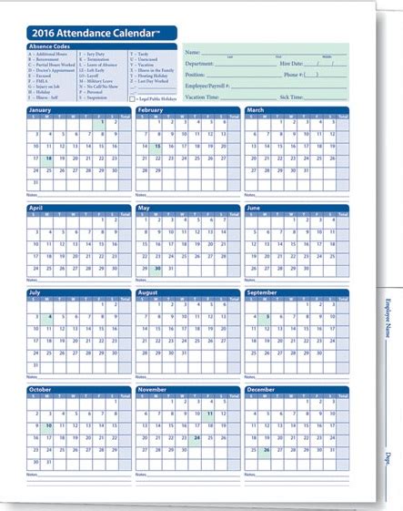 Printable Employee Attendance Calendar