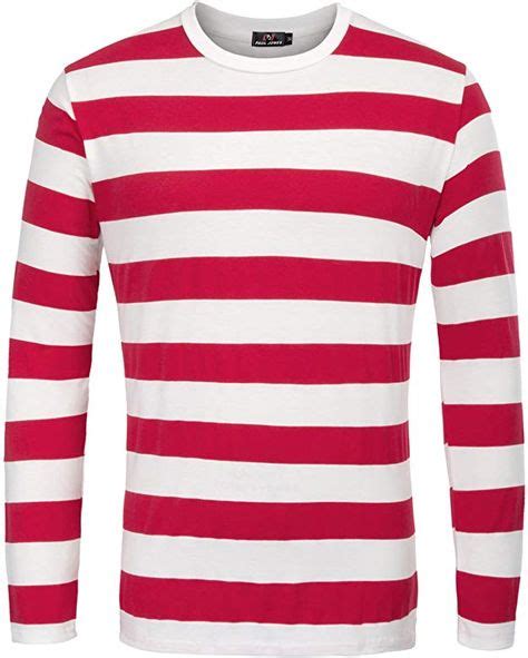 Paul Jones Men S Red And White Striped Shirt Long Sleeve Crew Neck Cotton T Shirt