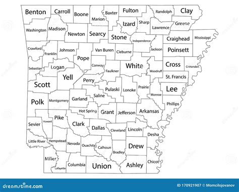 Counties Map Of Us State Of Arkansas Stock Vector Illustration Of
