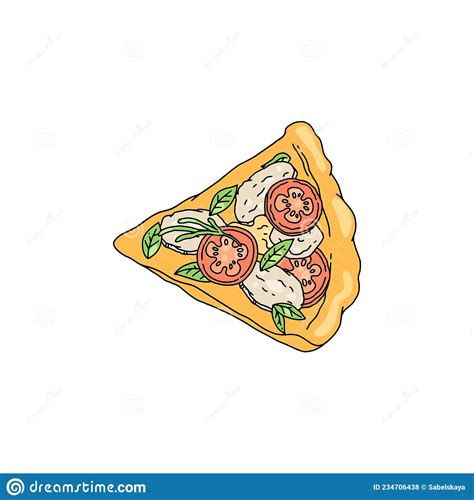 Margarita Pizza Slice Cartoon Vector Illustration Piece Of Vegetarian