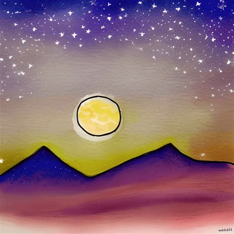 Desert Sky With Stars And Moon In Pastels Cartoon Watercolor · Creative