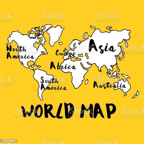 Ilustración De Mapa De Continentes Sobre Fondo Amarillo Ilustración