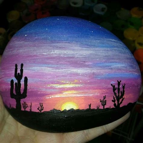 Sunset In The Desert Rock Painted Rocks Rock Painting Designs Rock
