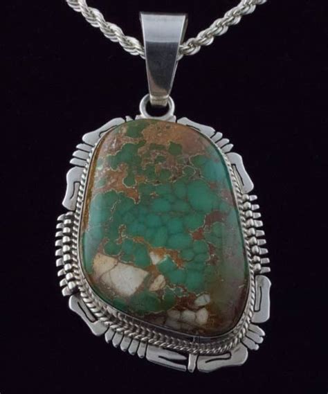 Navajo Sterling Silver Chain Necklace With Natural Royston Turquoise
