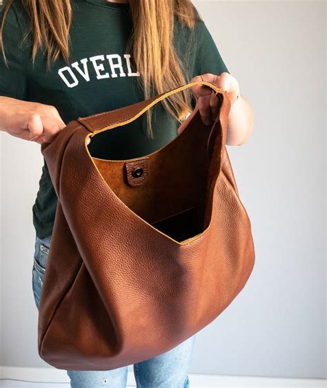 Leather Hobo Bag Brown Oversize Shoulder Bag Everyday Leather Purse