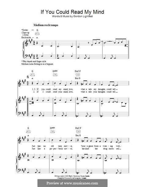 If You Could Read My Mind By G Lightfoot Sheet Music On Musicaneo