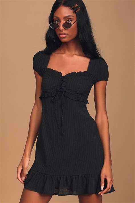 Cute Black Dress Smocked Mini Dress Short Sleeve Dress Lulus