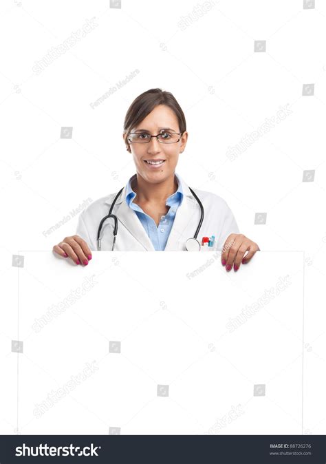 Doctor Is Holding A Blank Cardboard Sign For Your Own Text Stock Photo
