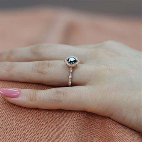 Mini Vintage Floral Black Spinel Engagement Ring In 14k Rose Etsy