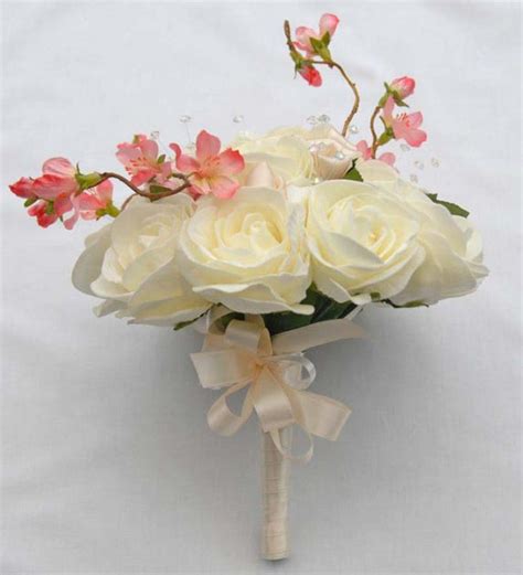 Bridesmaids Ivory Rose Cherry Blossom And Crystal Wedding Posy Sarahs