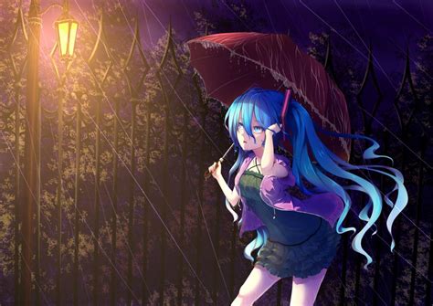 Vocaloid Hatsune Miku Umbrella Rain Mood Drops Wallpaper 2037x1440