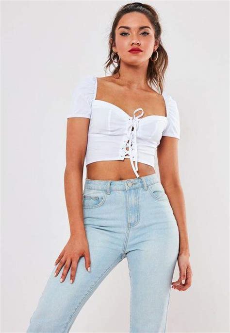 Missguided White Lace Up Milkmaid Crop Top Crop Tops Women Tops