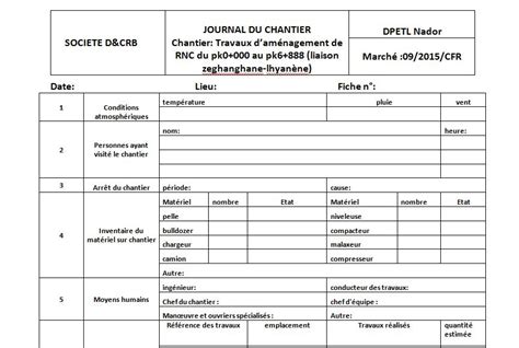 Rapport Journalier De Chantier En Word