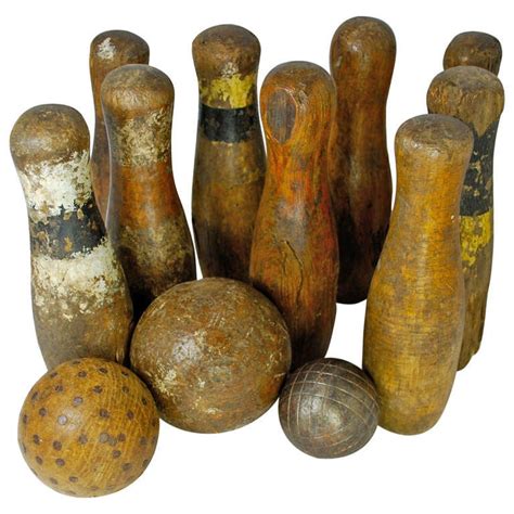 Antique Grouping Of Lawn Bowling Pins And Balls At 1stdibs