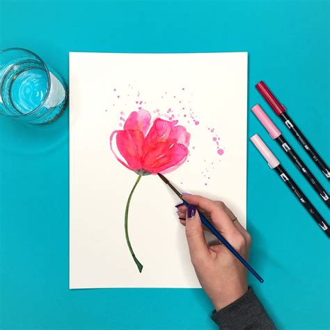 How To Create Watercolor Flowers With Markers Flower Drawing Tombow