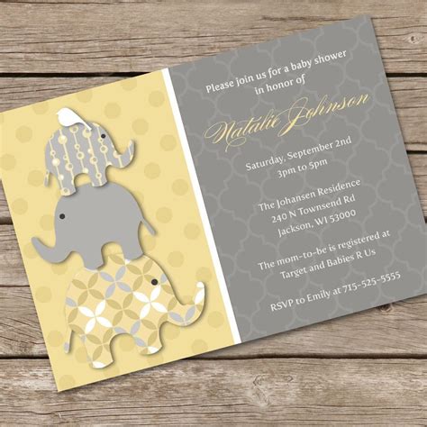 Stacked Yellow Elephants Baby Shower Invitation Diy Printable 1525