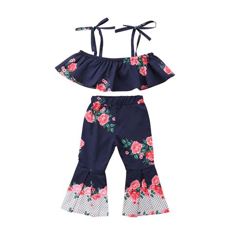 2pcs Toddler Baby Girls Summer Flower Clothes Strap Crop