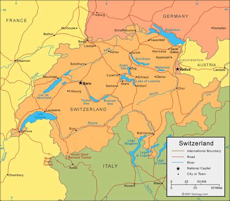 Switzerland Political Map Map Of Switzerland Bellinzona Ocean Depth
