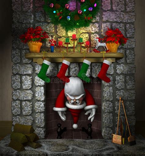 Stuck Santa In The Fireplace Stock Illustration Illustration Of Ts