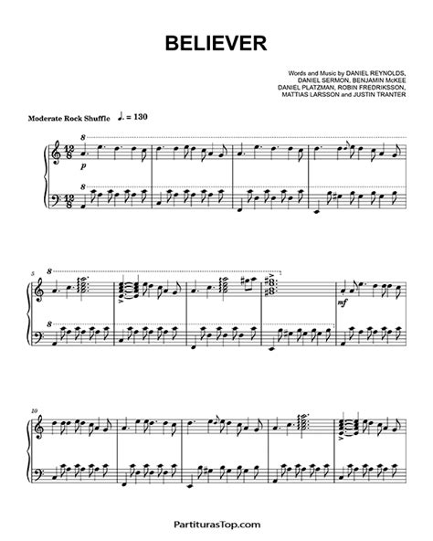 Believer Partitura Piano Imagine Dragons ♪ Partituras Top
