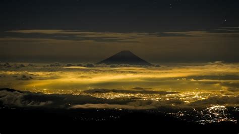 Mt Fuji Above The Kofu Night Lights Taken From Yatsugatake Yama R