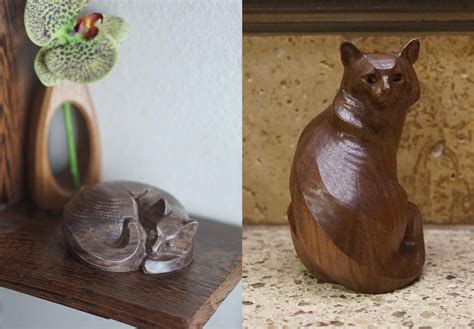 Hand Carved Wooden Cat Sculptures