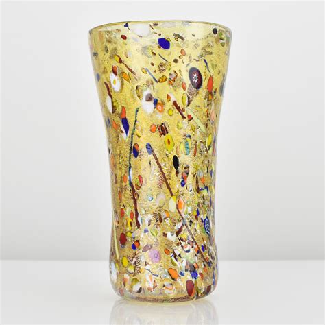 Large Zecchin Murano Art Glass Vase Murrine Millefiori Gold Foil Signed Ebay